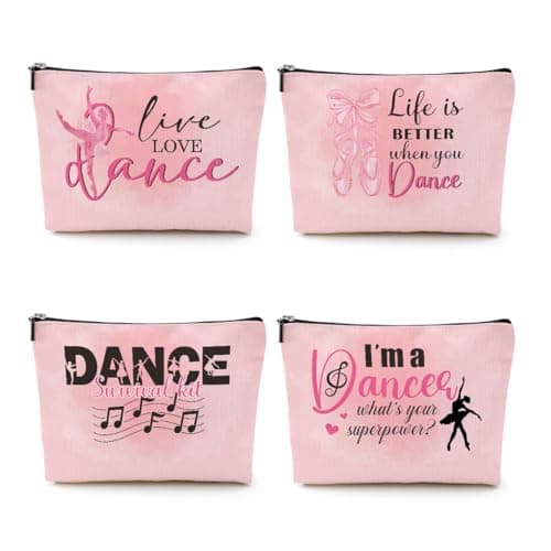 CQM 4 Pcs Dance Makeup Bag, Dancer Gifts, Dance Gifts Dance Stuff Cosmetic Bag Dance Recital Gifts for Girls Women Friends Teammates Travel Toiletry Bag, Dance Teacher Gifts Graduation Birthday Gifts