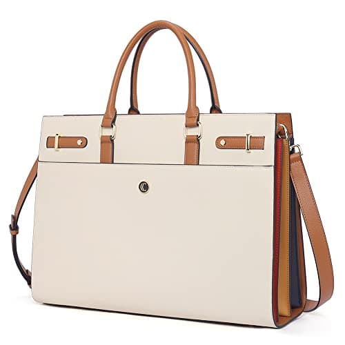 CLUCI Briefcase for Women Leather Laptop 15.6 Inch Business Ladies Work Computer Tote Bags Beige