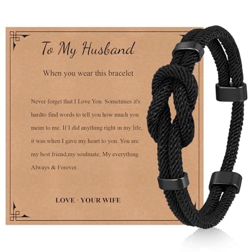 TempBeau Love Knot Bracelet for Men - Meaningful Infinity Knot Braided Rope Husband Bracelet from Wife Adjustable Cord String Bracelets Valentines Birthday Anniversary Jewelry Gifts for Man Husband