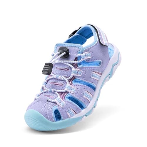 DREAM PAIRS Boys Girls Summer Outdoor Athletic Sport Sandals Walking Hiking Hook and Loop Adjustable Multicolor for Toddler/Little/Big Kids,Size 5 Toddler,Purple,160912-K