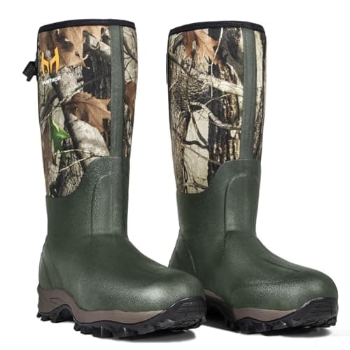 Hunthor Hunting Boots for Men, Waterproof Rubber Rain Boots with Steel Shank, 6 mm Insulated Neoprene, Slip-Resistant Sole for Hunting and Outdoor Size 14 Green