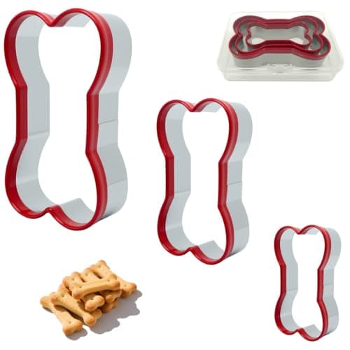 Dog Bone Shapes Cookie Cutters 3 Pieces, Dog Treats Cutters 2.52" 3.35'' 3.82", Stainless Steel Biscuit Mold with Soft PVC Cover Coated