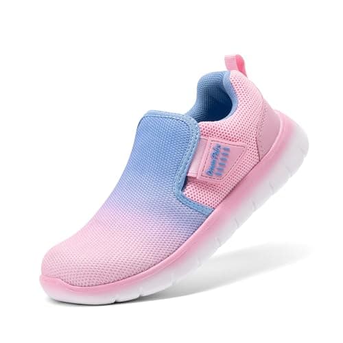 DREAM PAIRS Boys Girls Shoes Kids Slip on Tennis EZ-Ons MightyMovers Running Athletic Barefoot Zero Drop Sports Sneakers,Size 11 Little Kid,Pink/Blue,Luca