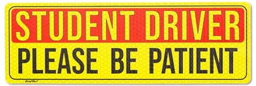 FridayVibez Student Driver Magnet for Car, 9.4" X 3.1" Bumper Magnetic Sticker for New Drivers that says, Student Driver Please Be Patient (Red)
