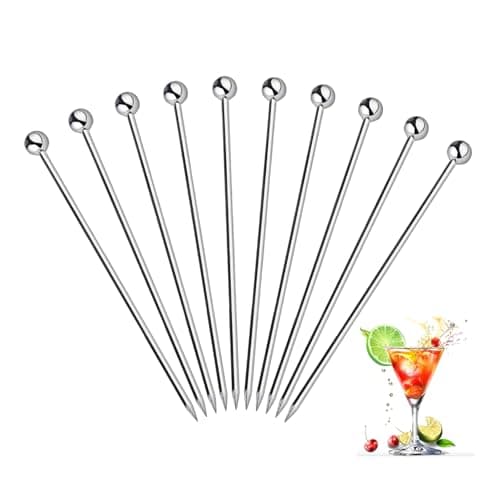 Ahoooot 10Pcs Cocktail Picks, Stainless Steel Metal Martini Picks, Skewers for Appetizers & Toothpicks for Appetizers, Reusable Cocktail Picks for Drinks, Olives & Fruit