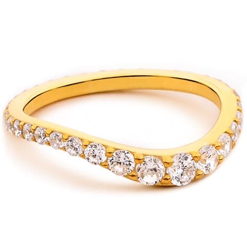 STORYJEWELLERY Wedding Bands for Women, Curved Thumb Rings for Women, Gold Plated Cubic Zirconia Wavy Ring, Unique Gifts for Her, Size 8