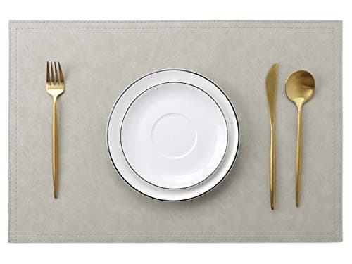 Waterproof PU Placemats, Faux Leather Dining Table Mat, Set of 6, Easy to Wipe Off Scrub Vinyl Mat, Heat & Stain Resistant for Office Conference Table, Home Decor
