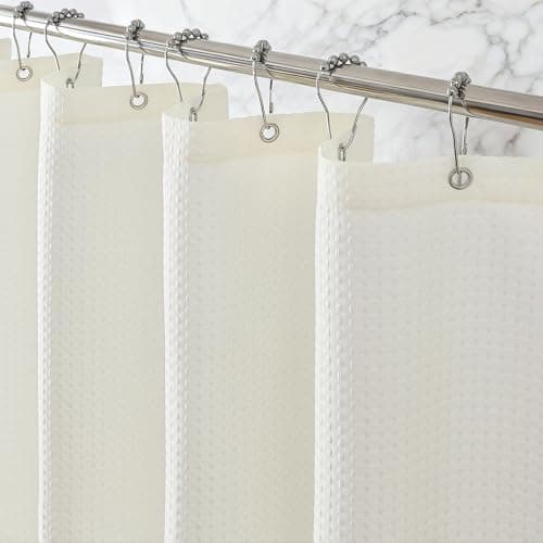 Zemyovia Waterproof Waffle Shower Curtain, 260GSM Heavy Duty Fabric with 12 Stainless Steel Hooks, Luxury Hotel Spa Style for Bathroom, Machine Washable, 72 x 72, Cream