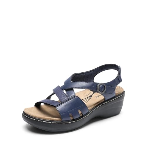 DREAM PAIRS Women's Open Toe Wedge Sandals Walking Shoes,Navy,8.5
