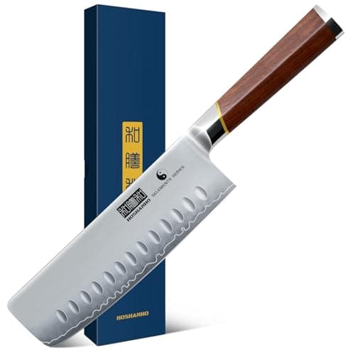 HOSHANHO Nakiri Knife 7 Inch, Hand Forged Japanese High-corbon Steel Chef Knife, Multipurpose Meat and Vegetable Kitchen Knife with Red Sandal Wooden Handle & Gift Box
