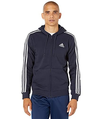 adidas Men's Standard Essentials Fleece 3-Stripes Full-Zip Hoodie, Legend Ink