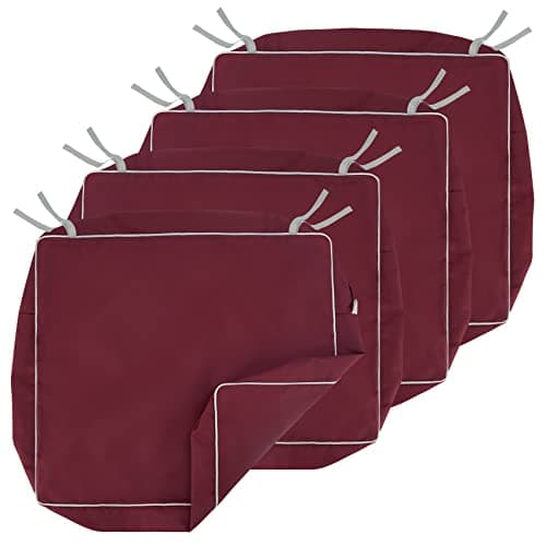 Porch Shield Patio Chair Seat Cushion Covers Set 4 Waterproof Fade Resistant Outdoor Cushion Slipcovers 24 x 24 x 4 inch, Burgundy