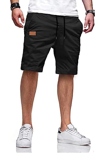 JMIERR Mens Summer Casual Cotton Twill Chino Shorts, S Black, L