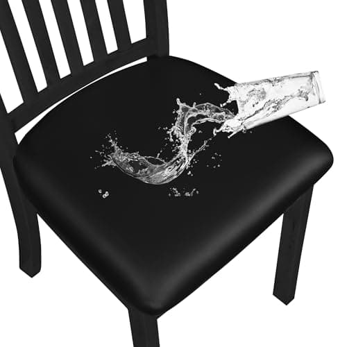 Easy-Going Waterproof PU Leather Seat Covers for Dining Room Chairs Set of 4, Black