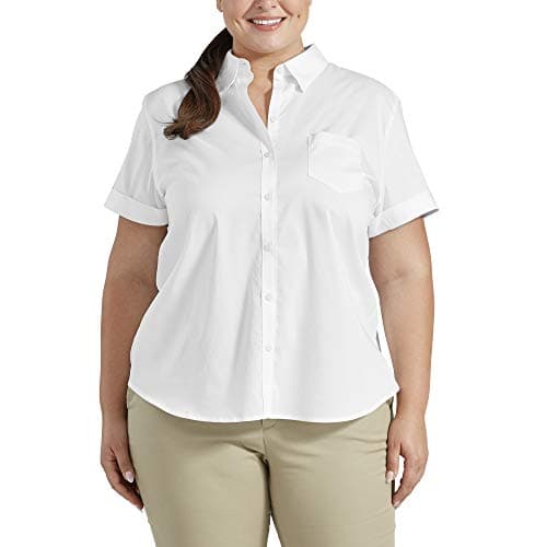 Dickies Women's Plus-Size Stretch Poplin Button-Up Short Sleeve Shirt Shirt, White, 3PS