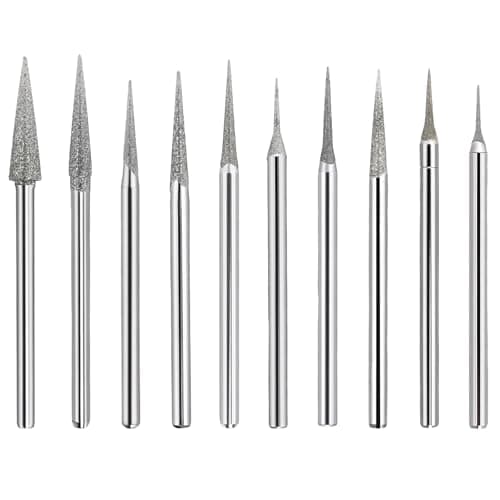 3/32" Marathon-IV Micromotor Tapered Diamond Burr Bits, Cone Point Diamond Grinding Shank Bits for Marathon-IV Micromotor, Jewelry Stone Carving Crafts Glass Ceramic Woodworking（10 Pcs）