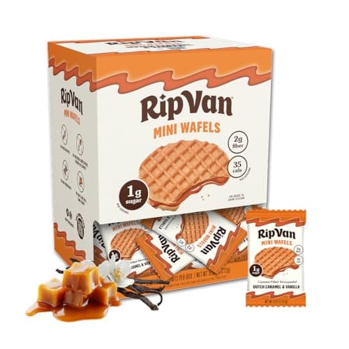 Rip Van Wafels Dutch Caramel Mini Stroopwafels - Low Carb Snacks (3g Net Carbs) - Non GMO Snack - Keto Friendly - Office Snacks - Low Calorie Snack (34 Calories) - Low Sugar (1g) - 32 Pack