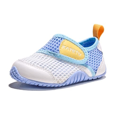 KATETU Wide Toe Box Shoes Kids Baby Boys Girls Walking Sneakers Breathable Non-Slip Lightweight Tennis Casual Indoor Outdoor Shoe White Blue US 11 Little Kid
