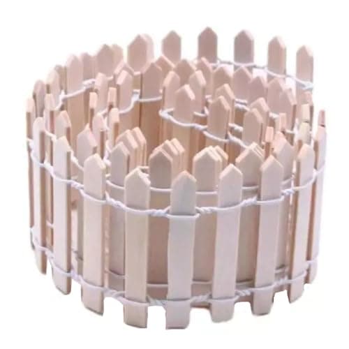 Dosyerlbf Mini Fairy Garden Fence, 35"(L) x 2"(H) DIY Small Wood Decorative Picket Fence Micro Landscape Miniature Ornaments for Dollhouse, Crafts, Diorama Project, Plant Pot. White (Beige)