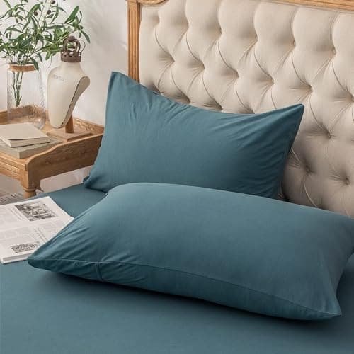 PURE ERA Jersey Knit Pillow Cases Solid Cerulean Blue Standard