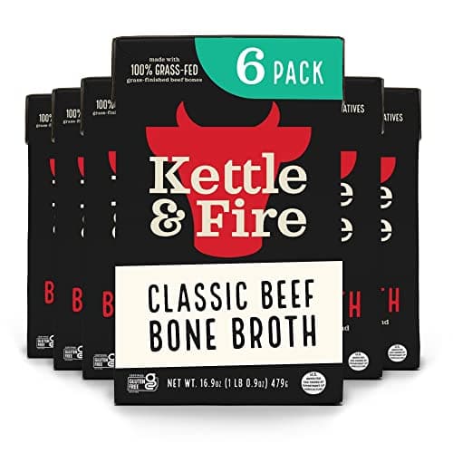 Kettle and Fire Classic Beef Bone Broth, Keto, Paleo, and Whole 30 Approved, Gluten Free, High in Protein and Collagen (6 Pack)