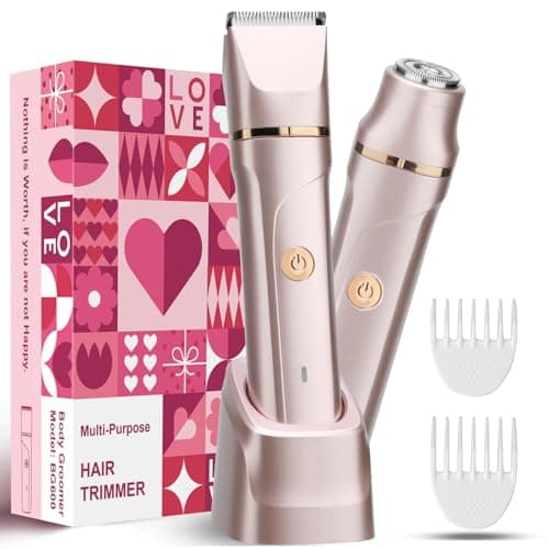 VEGITERIA Bikini Trimmer for Women 2 in 1 Electric Razors Shaver Facial Hair Removal for Women Pubic, Armpit, Face &Precision Areas, IPX7 Waterproof,Rechargeable Dock, Rose Golden