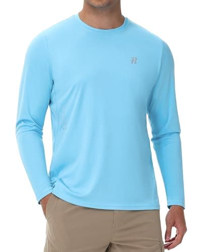 Runhit Men's UPF 50+ Sun Protection Shirts Long Sleeve UV Swim Shirt Fishing Hiking Running Rash Guard Quick Dry Lightweight Light Blue XL