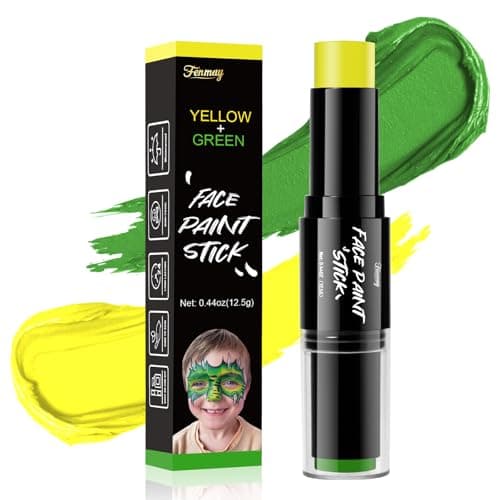 Dual-Ended Face Paint Stick- 2 Colors in 1(Green& Yellow), Non-Toxic Cream-Blendable Face Paint, Waterproof& Full-Coverage for Halloween, Sports, SFX, Cosplay& Costume Parties
