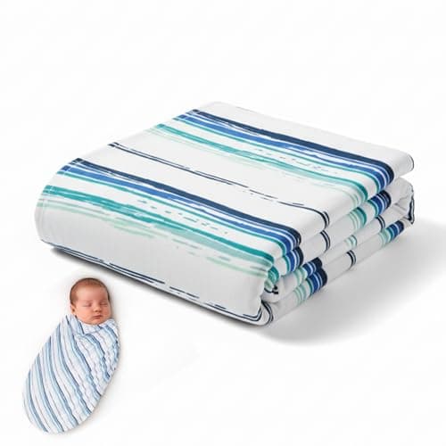 Swaddle Blankets for Newborns – Soft, Breathable & Stretchy Baby Swaddle Blanket for Boys, Neutral Receiving Blankets for Girls – Essential Baby Blanket - Ocean Stripe