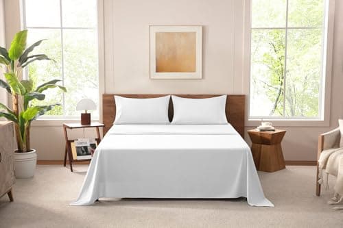 MISSQ Queen Size Bed Sheets Set - Cooling, Extra Soft, Wrinkle & Fade Resistant, Hypoallergenic - 4 Piece Hotel Luxury Microfiber Sheets with 16 Inch Deep Pocket, Queen, White