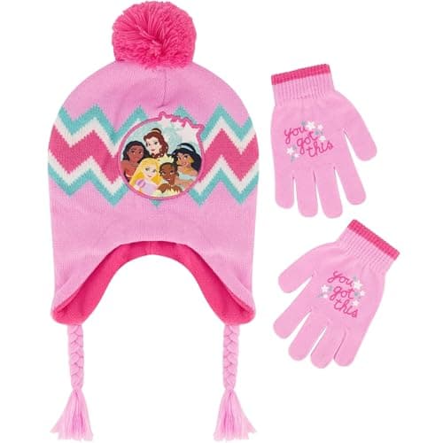 Disney Girls Princess Hat And Kids Gloves Set For Ages 4-7, Pink/Punch Pink