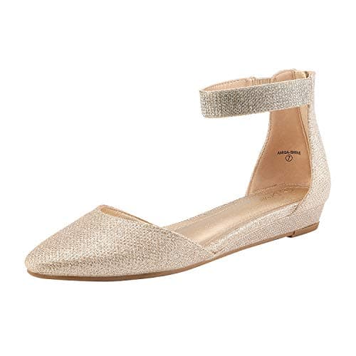 DREAM PAIRS Women's Low Wedge Round Toe Ankle Strap Dress Comfortable Casual Flats Shoes,Size 5,Gold/Glitter,AMIGA_Shine