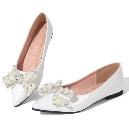 Anxle Leather Flats for Women Comfort Slip On Ballet Flats Shoes White 6