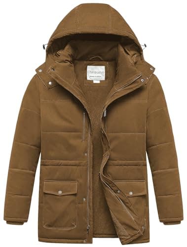 Chrisuno Mens Big And Tall Winter Coats Warm Plus Size Parka Windproof Bubble Coat Men's Thicken Puffer Jacket With Removable Hood Light Brown 2X