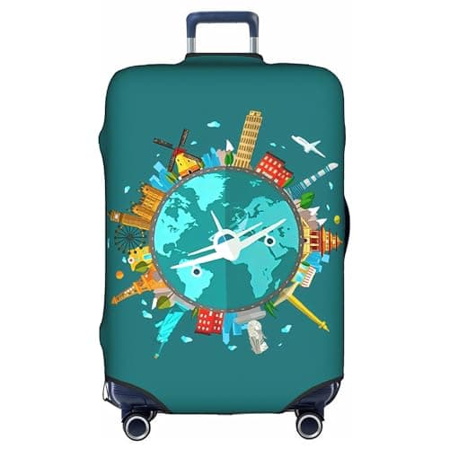 TiLegen Luggage Cover for Summer Travel, Elastic Washable Suitcase Protective Cover, Luggage Protector, Washable Dustproof Trolley Case Protector Fit 22-32 Inch for Graduation (greenworld, Medium)