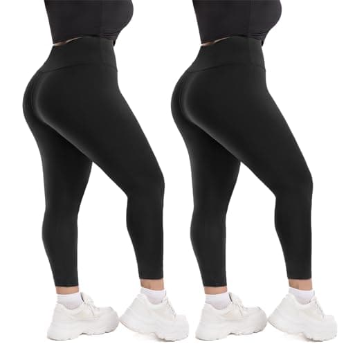 Hethrone 2-Pack Plus Size Leggings for Women, High Waisted Soft Workout Yoga Pants Black 3XL