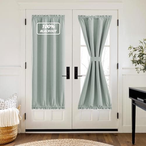 NICETOWN Greyish Green 100% Linen Blackout Door Curtain for Glass Window