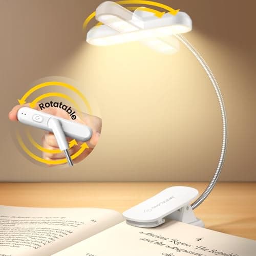 Glocusent Rotatable Book Light for Reading in Bed, 22LEDs Dual-Row Design with Timer, Stepless Dimming & Color Adjustment, 1000mAh Rechargeable Reading Light for up to 100hrs, Ideal for Book Lovers
