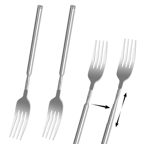 2pcs Extendable Fork, Stainless Steel Telescopic Forks for Dining Dessert