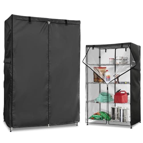 Dalema Wire Rack Covers,Heavy Duty 600D Dustproof Waterproof Storage Rack Covers for Metal Shelves,Storage Shelf Cover with Zipper for Wire Shlef,30''W x 14''D x 63''H,Black with Clear Front