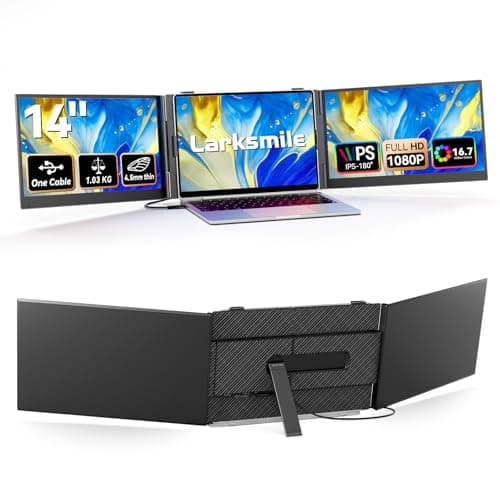 Larksmile Triple Screen Laptop Monitor Extender, One Cable Setup 14-inch IPS Triple Monitor, FHD 1080P Extra Multi-Screen Attachment, Portable Travel External Display for Laptop Mac Windows