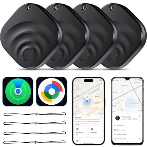 2026 Air Tracker Tags Item Locator for Android & iOS Bluetooth Tracker Smart Tags Compatible with Apple Find My (iOS) & Google's Find Hub(Android) for Keys, Luggage, Wallet, Vehicles Black (4 Pack)