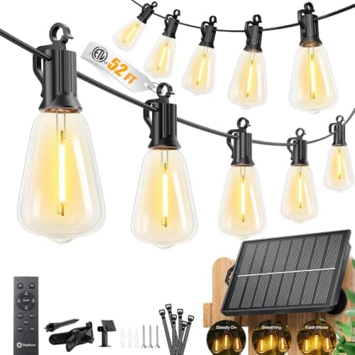 Brightown 52FT Solar String Lights Outdoor Waterproof, 26Hrs Runtime