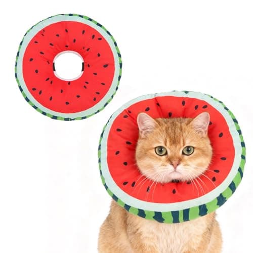 EXPAWLORER Cat Cone Collar Soft, Cat Recovery E Collar After Surgery to Stop Licking, Adjustable Waterproof Neck Elizabethan Pet Kitten Puppy Donut Pillow for Cats Wound Healing, Watermelon
