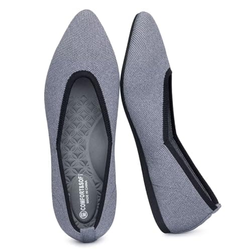 Frank Mully Women's Wide Width Flat Shoes, Comfortable Pointed Toe Flats for Wide Feet Grey, 7W