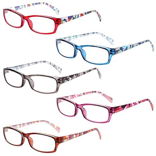 Henotin 5-Pack Reading Glasses Blue Light Blocking Anti Eyestrain Computer Reading Glasses for Women and Men Readers (Mixed color, 1.00)