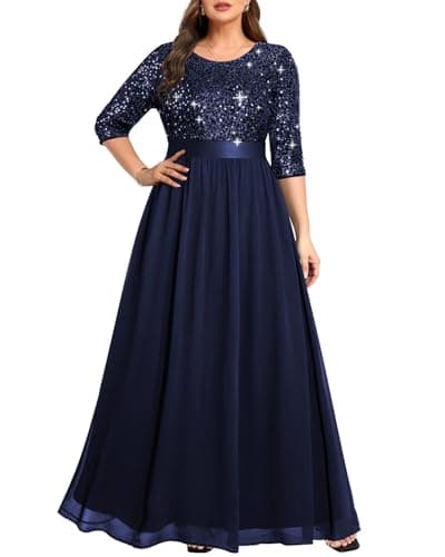 Pinup Fashion Navy Blue Plus Size Mother of Bride Formal Sequin Long Dress
