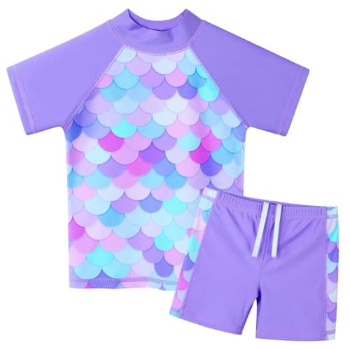 BAOHULU Girls Swimsuit Two Piece UPF 50+ Rash Guard Purple Scale 8-9Y