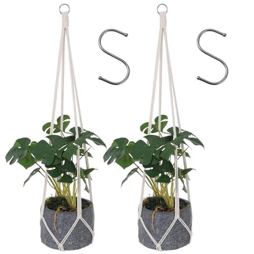 Matwsec 2 Pcs Hanging Planter Macrame Plant Hanger with Metal Ring Plant Holder Hanging for Indoor Plants Boho Home Decor Decorative Braided Cotton Rope Flower Pot Holder