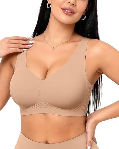 Vertvie Jelly Wireless Seamless Bras Supportive T-Shirt Bra, Praline, S